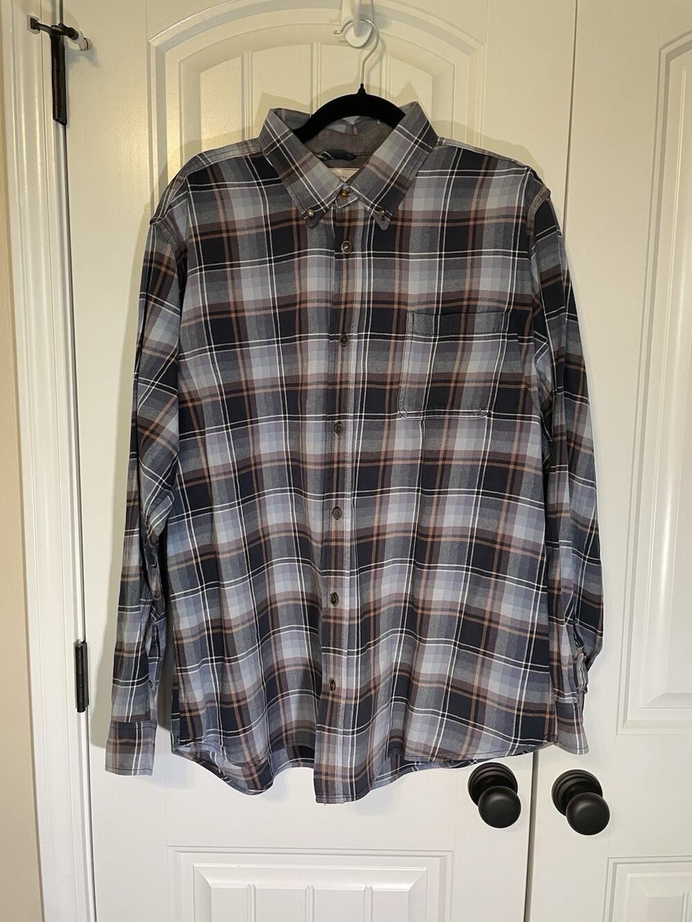 Original Weatherproof Vintage Plaid Blues/ Brown Long Sleeve Shirt Mens XL